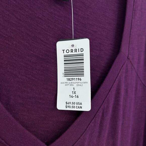 NWT Torrid Slub Mini Dress with Puff Sleeves Pockets Plum Womens Size 1 (14-16) - Picture 12 of 12